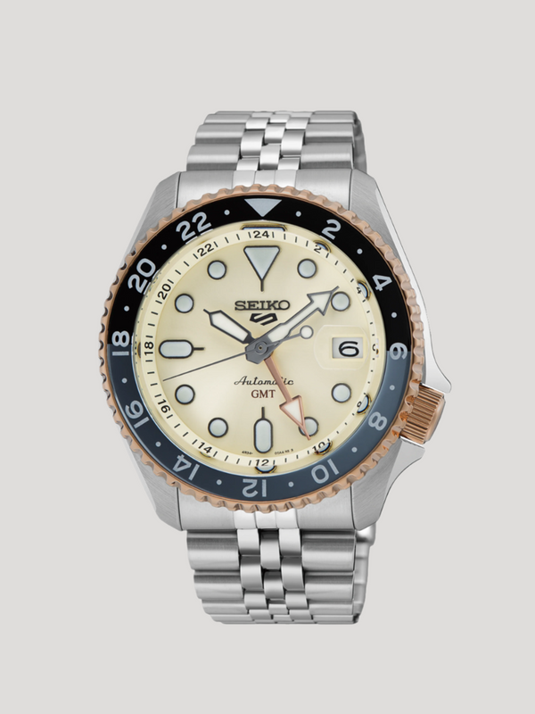 Seiko 5 Sports GMT Asian Limited Edition Men Automatic Yellow Dial Analog Stainless Steel Watch SSK046K1