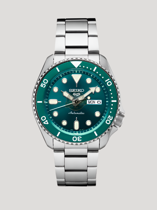 Seiko 5 Sports Automatic Green Dial Silver Steel Strap Watch For Men - SRPD61K1