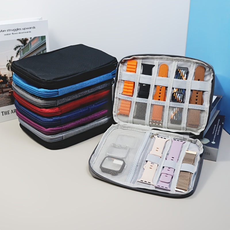 Watch Strap Storage Bag with 8 Elastic Rings to Store 8 Straps, a Zipper Pocket to Store Watch Cases and Other Watch Accessories.